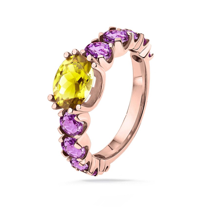 Sortijas Mumit | Sortija True De Peridoto Y Amatistas En Oro Rosa De 18 Kt