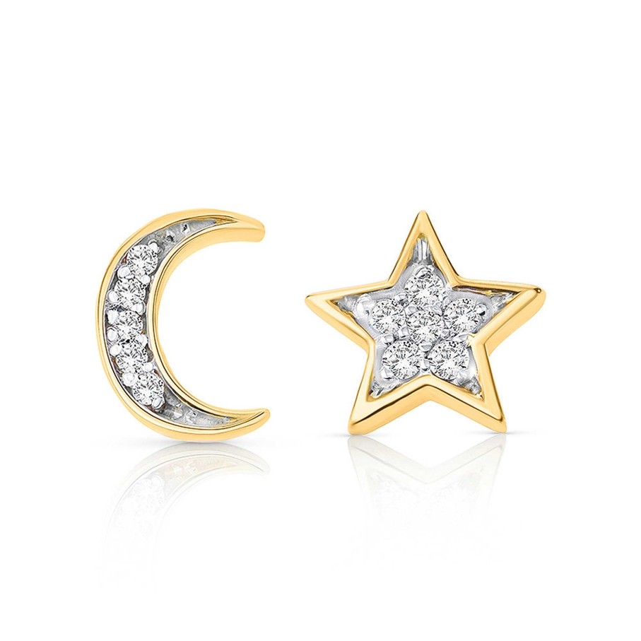 Pendientes Mumit | Pendientes Petite Diamonds Moon & Star En Oro Amarillo De 18 Kt