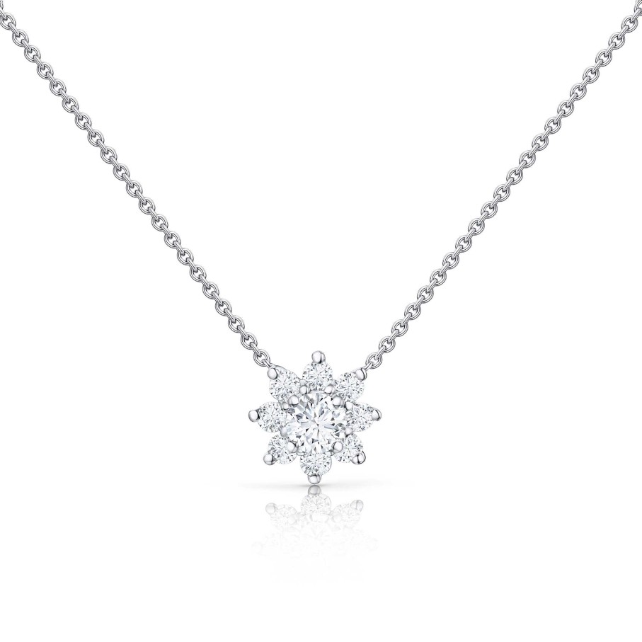 Collares Y Colgantes Mumit | Gargantilla Rosette Solitaire De Diamantes 0,50 Cts. En Oro Blanco De18 Kt