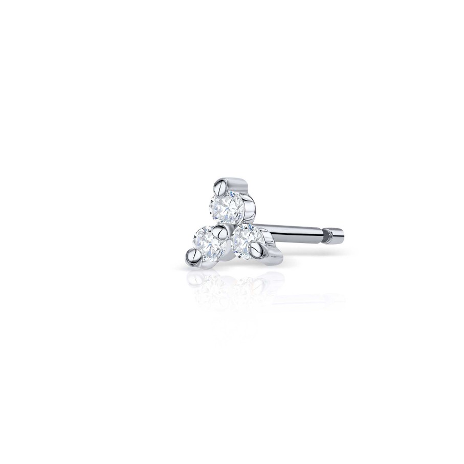 Piercings Mumit | Pendiente Piercing Clover Mini De Diamantes En Oro Blanco De 18 Kt