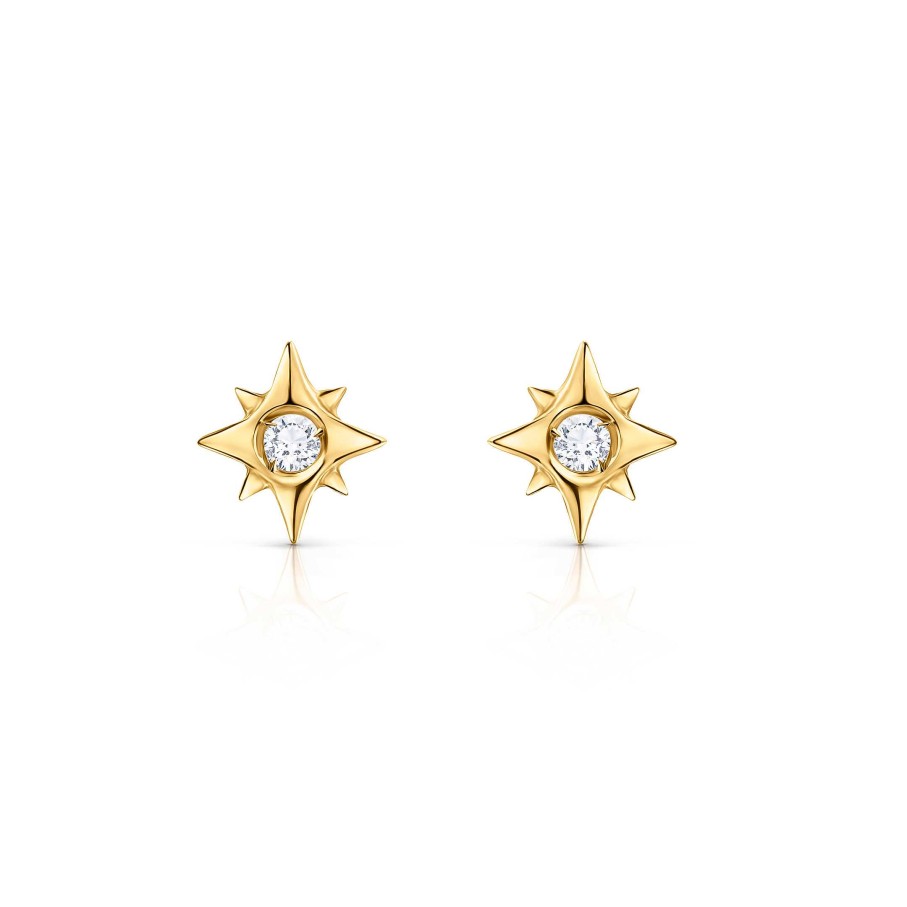 Pendientes Mumit | Pendientes Rosa De Los Vientos Petit De Diamantes En Oro Amarillo De 18 Kt