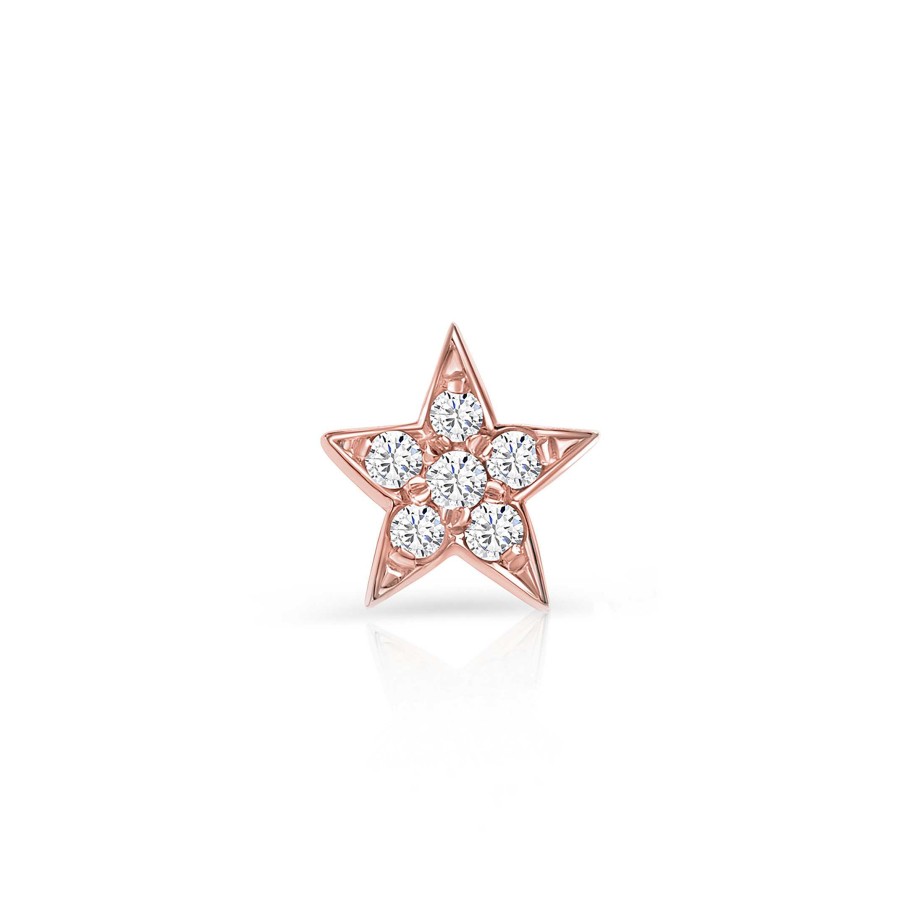 Piercings Mumit | Pendiente Piercing Estrella Moon Diamonds En Oro Rosa De 18 Kt